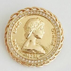 Vintage Medallion Coin Brooch Pin - Gold Statement Brooch